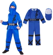 Stroje karnawałowe - STRÓJ KOSTIUM PRZEBRANIE WOJOWNIK NINJA DLA DZIECI NIEBIESKI 128/134 - miniaturka - grafika 1