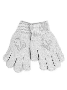Rękawiczki Dziewczęce Pięciopalczaste Dwuwarstwowe Szare Z Sercem 18 Cm - Rękawiczki dla dzieci - miniaturka - grafika 1