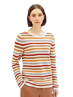 Swetry damskie - TOM TAILOR Damski sweter z dzianiny z bawełny ekologicznej, 32441 - pomarańczowy otoman Stripe, S - grafika 1