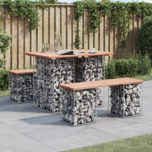 Ławka ogrodowa, gabion, 100x70x72 cm, lite drewno daglezjowe - Ławki ogrodowe - miniaturka - grafika 1