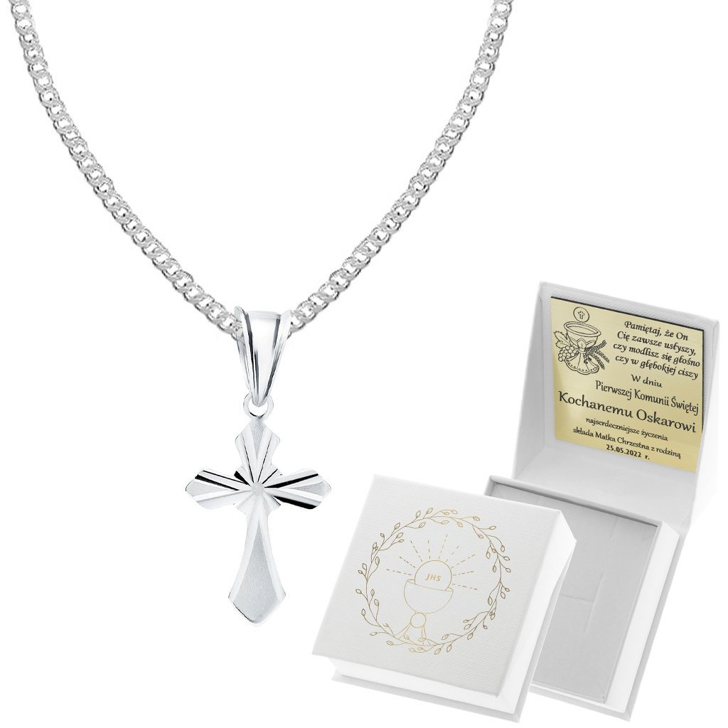 Komplet srebrny z KRZYŻYKIEM frezowany PANCERKA 925 60 cm BIERZMOWANIE