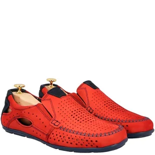 Letnie mokasyny skórzane - KENT 91 CZERWONE - Mokasyny męskie - miniaturka - grafika 8