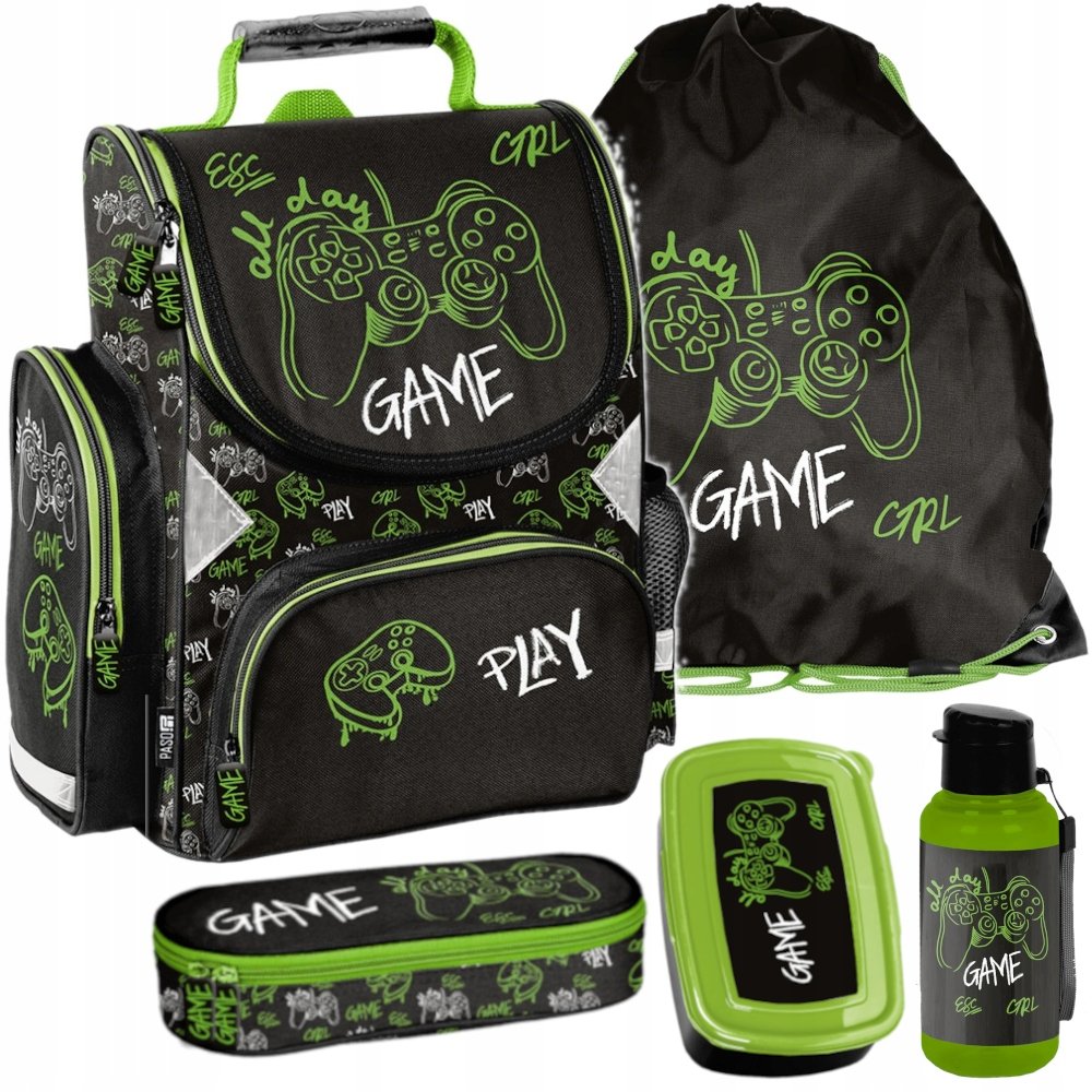 Tornister dla chłopca plecak szkolny 1-3 klasa Game czarny zestaw do szkoły