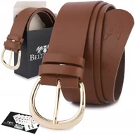 Paski - Skórzany pasek damski do spodni sukienki brązowy skóra nat 4 cm Beltimore D84 brązowy, beżowy r.110-125 cm - miniaturka - grafika 1