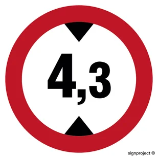 SA007 ZAKAZ WJAZDU POJAZDÓW O WYSOKOŚCI PONAD 4,3 M., FO - FOLIA ODBLASKOWA; (300X300MM) - Systemy ekspozycyjne i znaki informacyjne - miniaturka - grafika 1