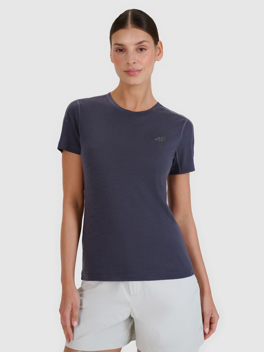 4F Koszulka trekkingowa z wełną Merino damska 4FWSS25TFTSF1269-22S Czarny Roz. XL