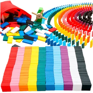 Drewniane Klocki Domino, Gra Domino Z Przeszkodami, Ogromny Zestaw 1000 Elementów - Klocki - miniaturka - grafika 1