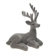 Ozdoby bożonarodzeniowe - Renifer Leżący Szary Flokowany Jelonek Dekoracyjny 15 Cm - miniaturka - grafika 1