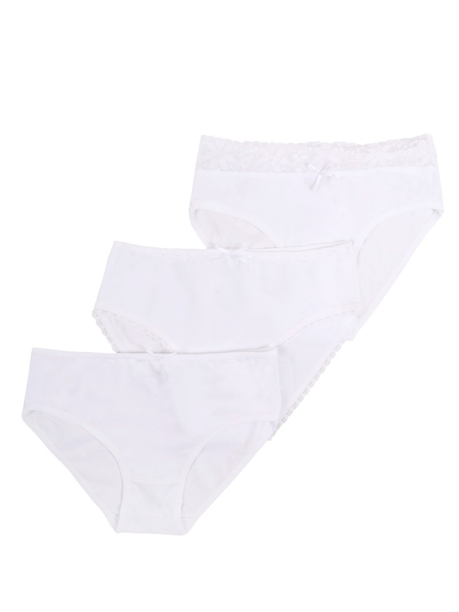 Figi majtki dziewczęce dziecięce gładkie z koronką białe 3PAK 110-116 MYWAY