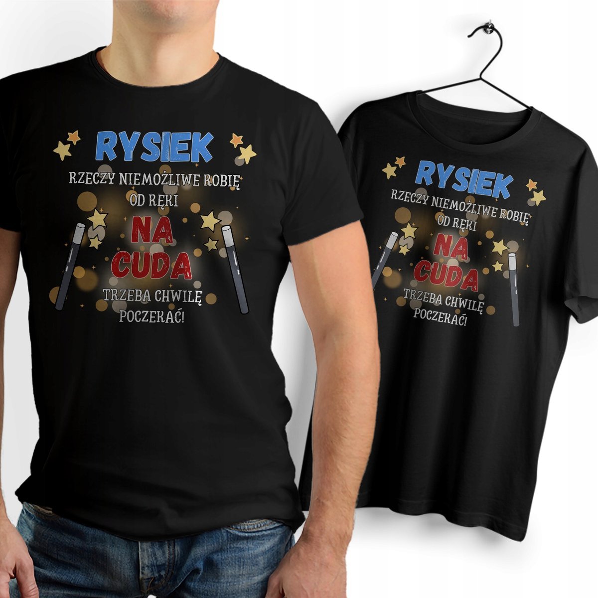 Koszulka Męska Czarna Dla Ryśka T-Shirt Podkoszulek Nadruk Na Prezent