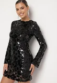 Sukienki - Czarna Taliowana Sukienka z Cekinami i Metaliczną Nicią Ventheia - miniaturka - grafika 1
