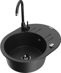 Mexen Kevin zlewozmywak granitowy 1-komorowy z ociekaczem i baterią kuchenną Telma, czarny/srebrny metalik - 6517-73-670200-70-B - Zlewozmywaki z baterią - miniaturka - grafika 1