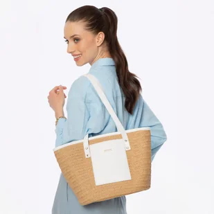 Damski pleciony koszyk ze słomy papierowej beżowo - kremowy - Torebki damskie Damski pleciony koszyk ze słomy papierowej beżowo - kremowy - Torebki damskie - miniaturka - grafika 1