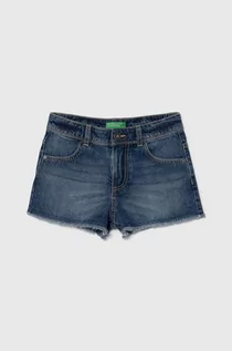 Spodnie i spodenki dla dziewczynek - United Colors of Benetton szorty jeansowe dziecięce kolor niebieski gładkie regulowana talia - grafika 1