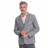 Marynarki męskie - Marynarka męska o kroju REGULAR z lnem grafitowa V5 OM-BLZB-0128 S - miniaturka - grafika 1