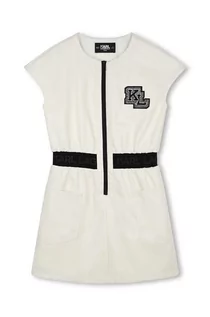Sukienki i spódniczki dla dziewczynek - Karl Lagerfeld sukienka dziecięca kolor beżowy mini prosta - grafika 1