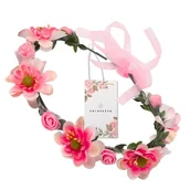 Ozdoby do włosów - Wianek Opaska do Włosów Na Głowę Kwiaty Róże Mix Różowy OZDOBA Stroik Boho - miniaturka - grafika 1