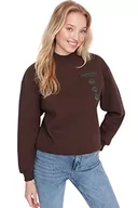 Bluzy damskie - Damska bluza z długim rękawem ze stójką dopasowana brązowa, Brązowy - miniaturka - grafika 1