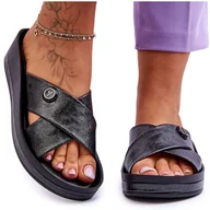 Klapki i japonki damskie - Vinceza Damskie Klapki Na Platformie Z Ozdobą Czarne Brooklyn - miniaturka - grafika 1