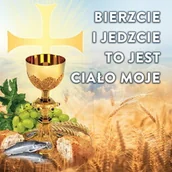 Ikony i obrazy sakralne - Baner na Boże Ciało "Bierzcie i jedzcie to jest ciało moje" 150x150 cm - miniaturka - grafika 1
