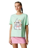 Koszulki i topy damskie - Koton Damska koszulka z krótkim rękawem i okrągłym dekoltem, miętowy (Mnt), S - miniaturka - grafika 1