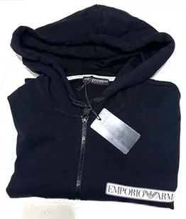 Emporio Armani Męska bluza z kapturem szczotkowana Terry Zipped, czarny, S - Bluzy męskie - miniaturka - grafika 1