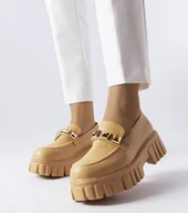 Mokasyny damskie - Beżowe mokasyny na platformie Frisco-38 - miniaturka - grafika 1