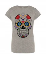 Koszulki i topy damskie - T-Shirt damski nadruk kolorowa czaszka r.XL - miniaturka - grafika 1