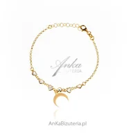 Bransoletki - ankabizuteria.pl Srebrna bransoletka pozłącana z KSIĘŻYCEM i serduszk - miniaturka - grafika 1