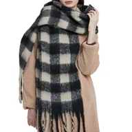 Apaszki i szaliki damskie - Duży ciepły szal gruby elegancki szalik damski w kratę modny chusta kolory - miniaturka - grafika 1