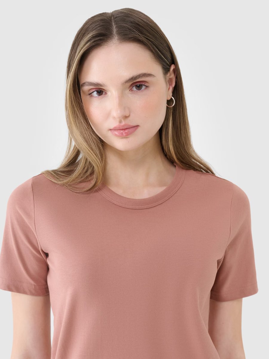 4F T-shirt regular gładki bawełniany damski 4FWSS25TTSHF1991-82S Brązowy Roz. XXL