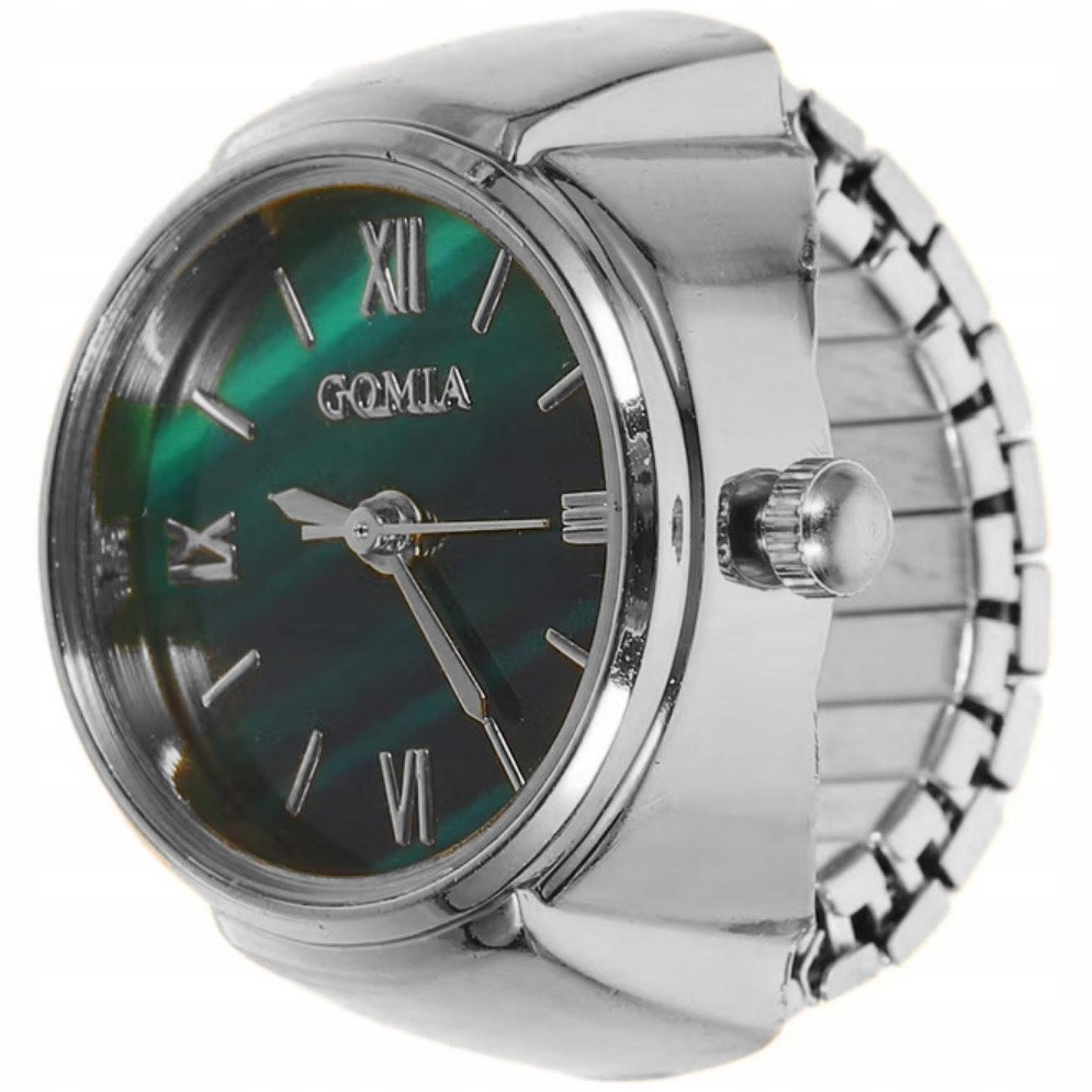 Srebrny Sygnet Zegarek na Palec Regulowany Rozmiar 11-29 Luksus Działający