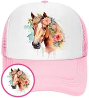 Czapki i chusty sportowe męskie - Czapka z Daszkiem Konie Koń Różowa z Nadrukiem Lato Siatka Bejsbolówka - miniaturka - grafika 1
