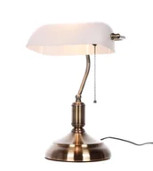 Lampy stojące - Lumina Deco BANKER CLASSIC lampa biurkowa mosiężna klasyczna bankierska z białym kloszem E27 - miniaturka - grafika 1