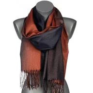 Apaszki i szaliki damskie - Szalik damski szal błyszczący ZŁOTA NITKA z frędzlami NA PREZENT AX-120-10 brązowy - miniaturka - grafika 1