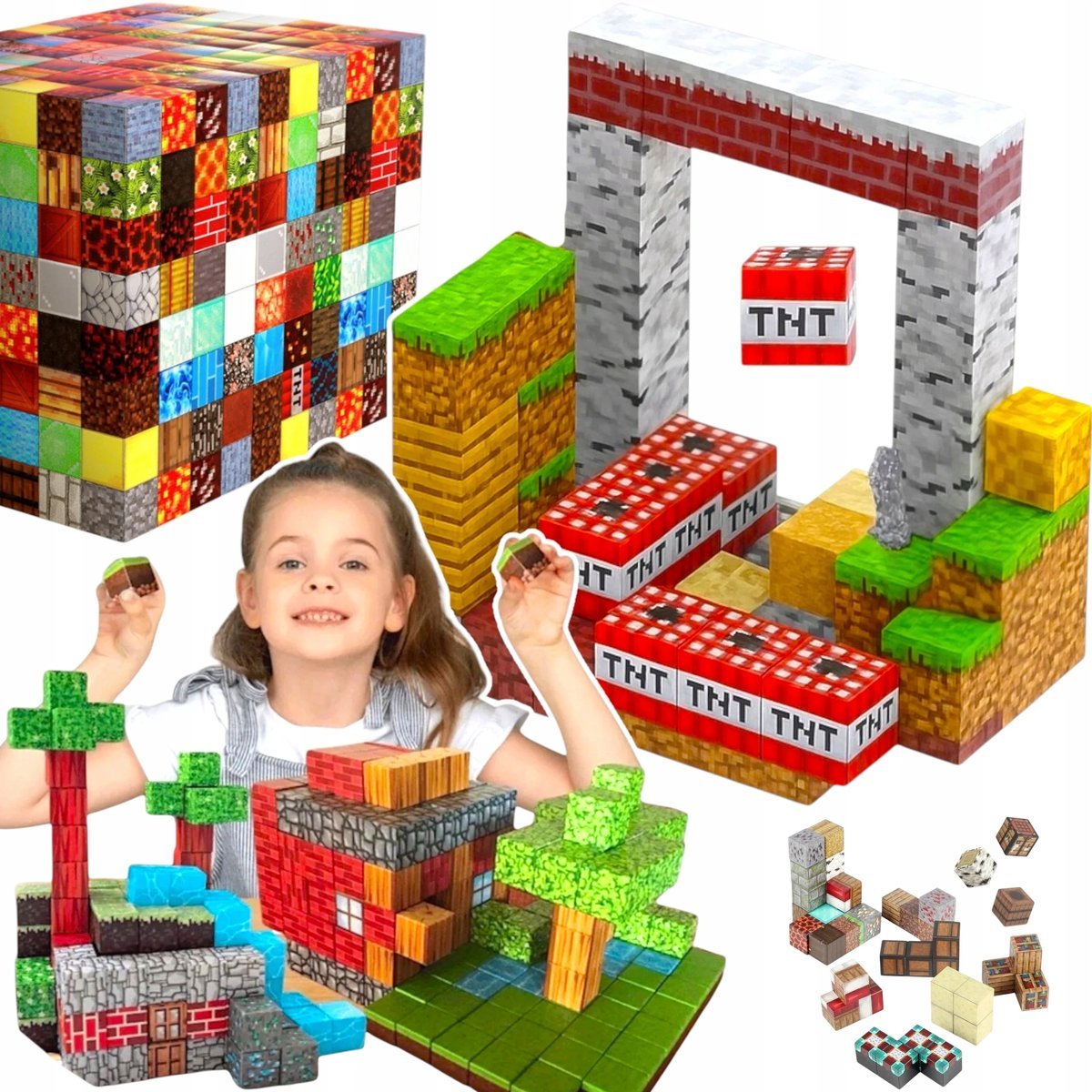 Klocki Magnetyczne 50 sztuk Mix Klocków Konstrukcyjnych + ludzik