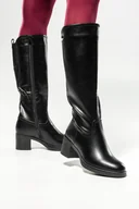 Kozaki damskie - Czarne kozaki damskie przed kolano na słupku guma w cholewce Casu 3017-38 - miniaturka - grafika 1