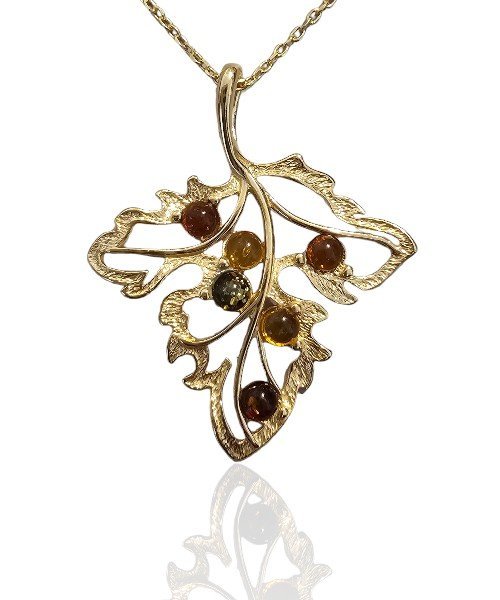 ankabizuteria.pl Srebrna zawieszka pozłacana z bursztynem LISTEK