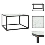 Ławy i stoliki kawowe - vidaXL Stolik kawowy czarny z białym szkłem o marmurowym wyglądzie 60x60x35 cm - Stoliki kawowe - miniaturka - grafika 1