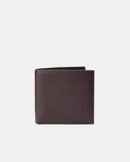 Portfele - RALPH LAUREN Brązowy skórzany portfel z logo - grafika 1