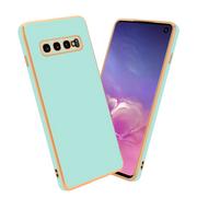 Etui i futerały do telefonów - Pokrowiec Do Samsung Galaxy S10 PLUS Etui w Glossy Miętowa Zielona - Złoto TPU Silikonowe Obudowa Case Cover Cadorabo - miniaturka - grafika 1