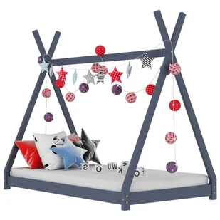 vidaXL Rama łóżka dziecięcego, szara, lite drewno sosnowe, 90 x 200 cm vidaXL - Łóżka dla dzieci i młodzieży - miniaturka - grafika 8