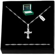 Biżuteria dla dzieci - SREBRNY ŁAŃCUSZEK SINGAPUR + KRZYŻYK PR. 925 PREZENT NA KOMUNIĘ DLA CHŁOPCA - miniaturka - grafika 1