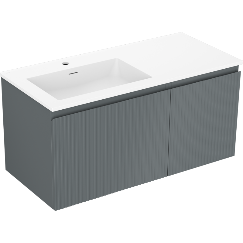 Mexen Rivel szafka łazienkowa 100 cm z umywalką Otis lewą, 1S, 1D, ryflowana, grafit mat/biała mat - 91A23-10047-3-BBFF66-W18L01