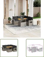 Sofy ogrodowe - The Living Store 6-częściowa sofa ogrodowa z poduszkami z szarego polirattanu - miniaturka - grafika 1