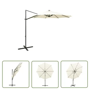 The Living Store Parasol wiszący z lampkami LED i słupkiem - 300 cm - piaskowy - Parasol Wiszący - Parasole ogrodowe - miniaturka - grafika 1
