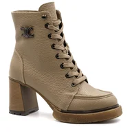 Botki damskie - Kawowe skórzane botki z zamkiem 285G - Neścior - miniaturka - grafika 1