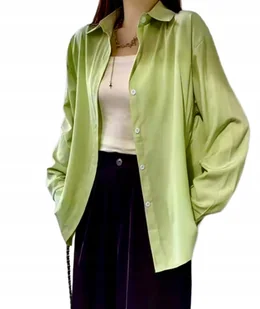 BAWEŁNIANA LUŹNA KOSZULA DAMSKA NA GUZIKI ZIELONA PISTACJOWA KOLOROWA - Koszule damskie - miniaturka - grafika 1