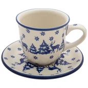 Filiżanki - FILIŻANKA do herbaty kawy 200 ml ze spodkiem RENIFERY - Ceramika Artystyczna Bolesławiec - miniaturka - grafika 1