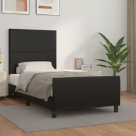Łóżka - Lumarko Rama łóżka z zagłówkiem, czarna, 100x200 cm, sztuczną skórą - miniaturka - grafika 1